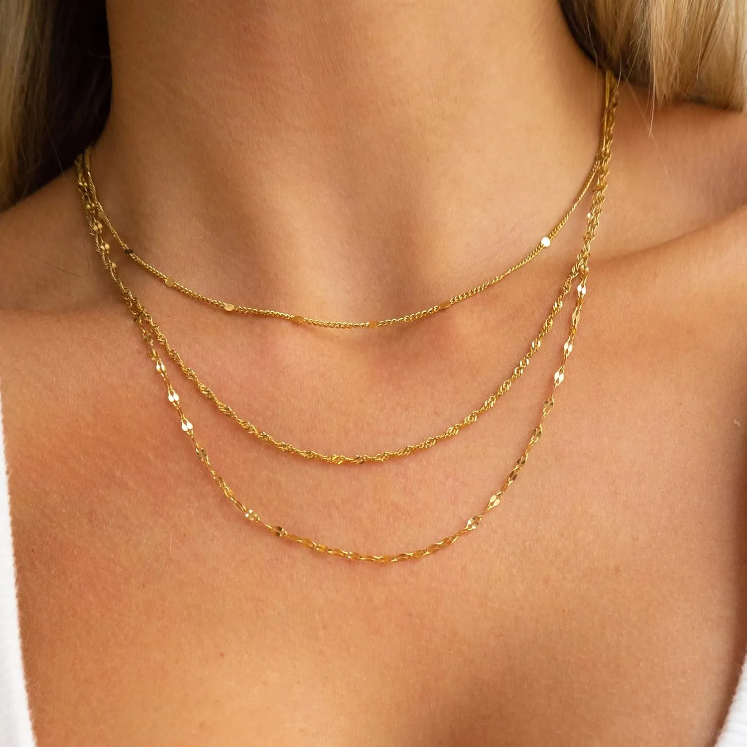 Layered Necklaces for Women,Chunky Gold Choker Necklace Stack Simple 14K Gold PlatedNecklace Set Gold Herringbone Cuban Rope Chain Necklace for Women Trendy Waterproof Gold Jewelry for Women