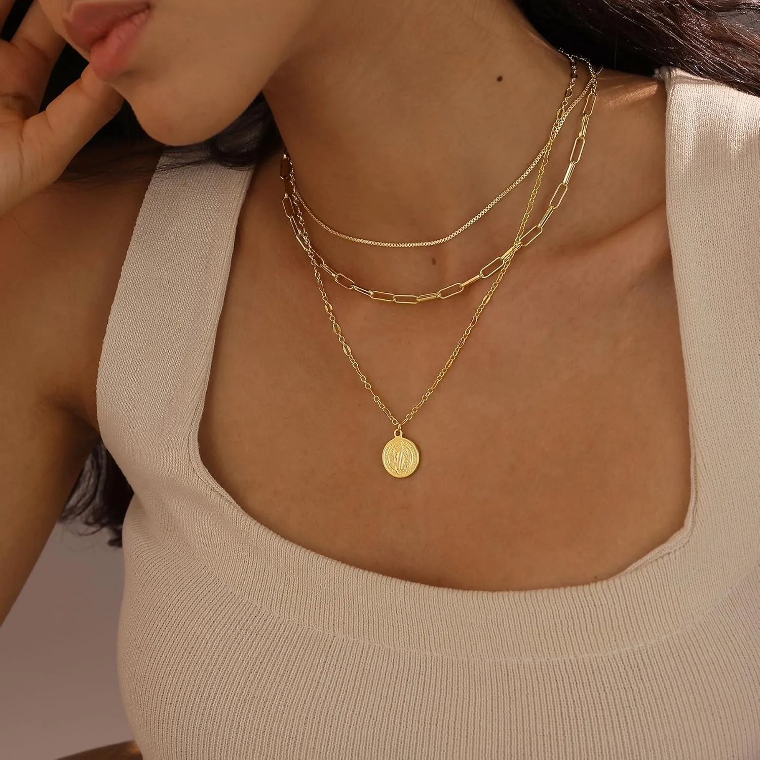 Layered Necklaces for Women,Chunky Gold Choker Necklace Stack Simple 14K Gold PlatedNecklace Set Gold Herringbone Cuban Rope Chain Necklace for Women Trendy Waterproof Gold Jewelry for Women