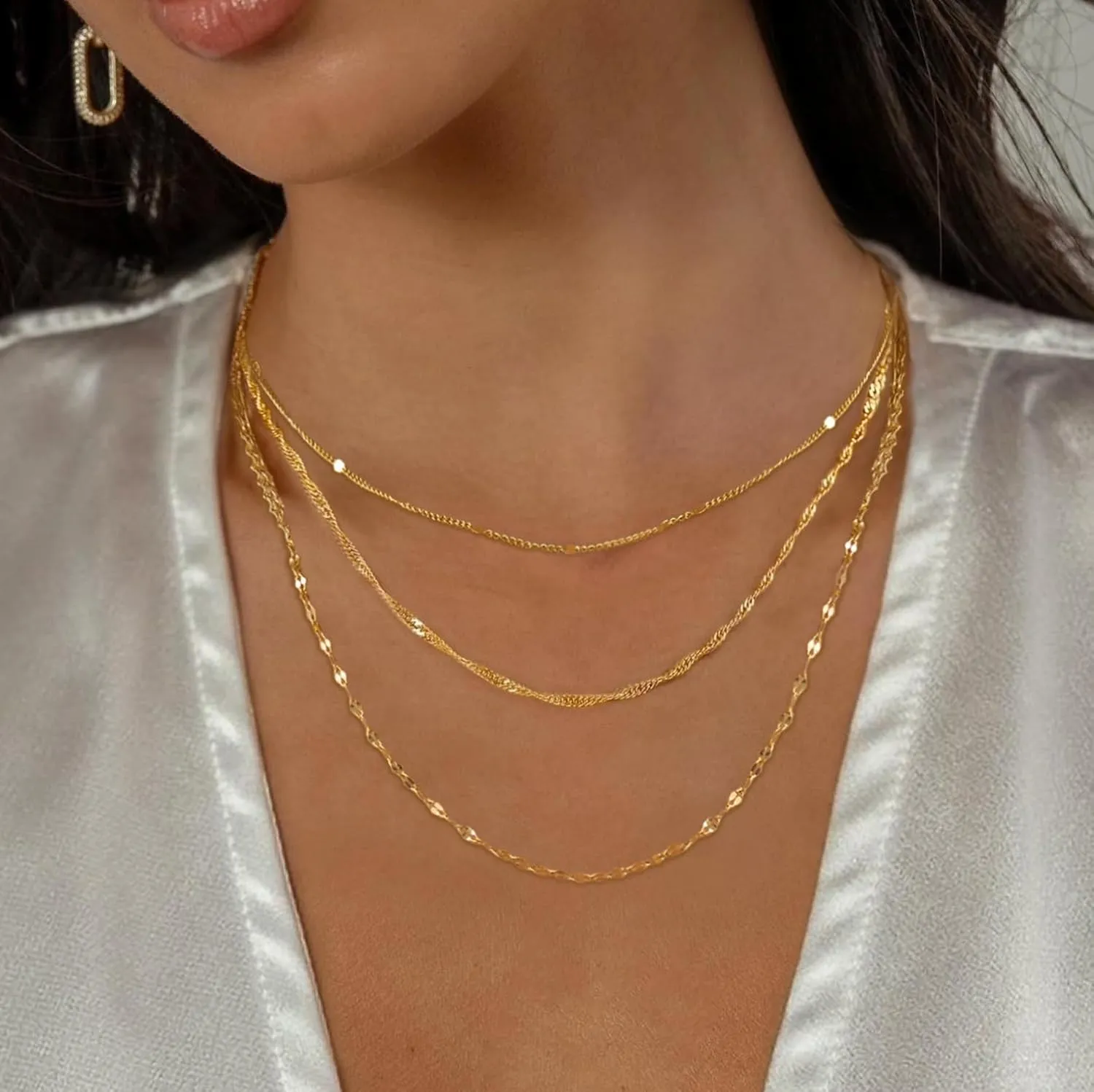 Layered Necklaces for Women,Chunky Gold Choker Necklace Stack Simple 14K Gold PlatedNecklace Set Gold Herringbone Cuban Rope Chain Necklace for Women Trendy Waterproof Gold Jewelry for Women