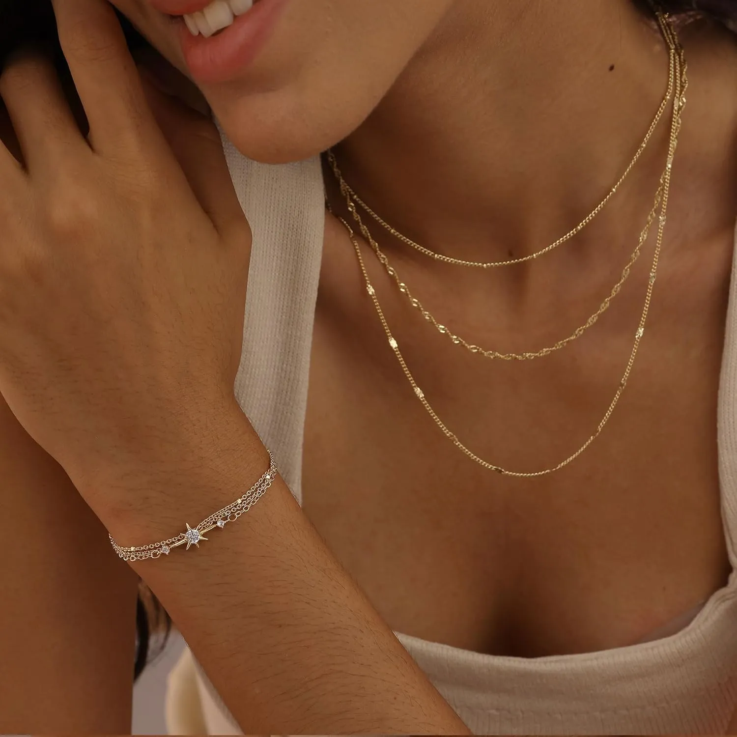 Layered Necklaces for Women,Chunky Gold Choker Necklace Stack Simple 14K Gold PlatedNecklace Set Gold Herringbone Cuban Rope Chain Necklace for Women Trendy Waterproof Gold Jewelry for Women