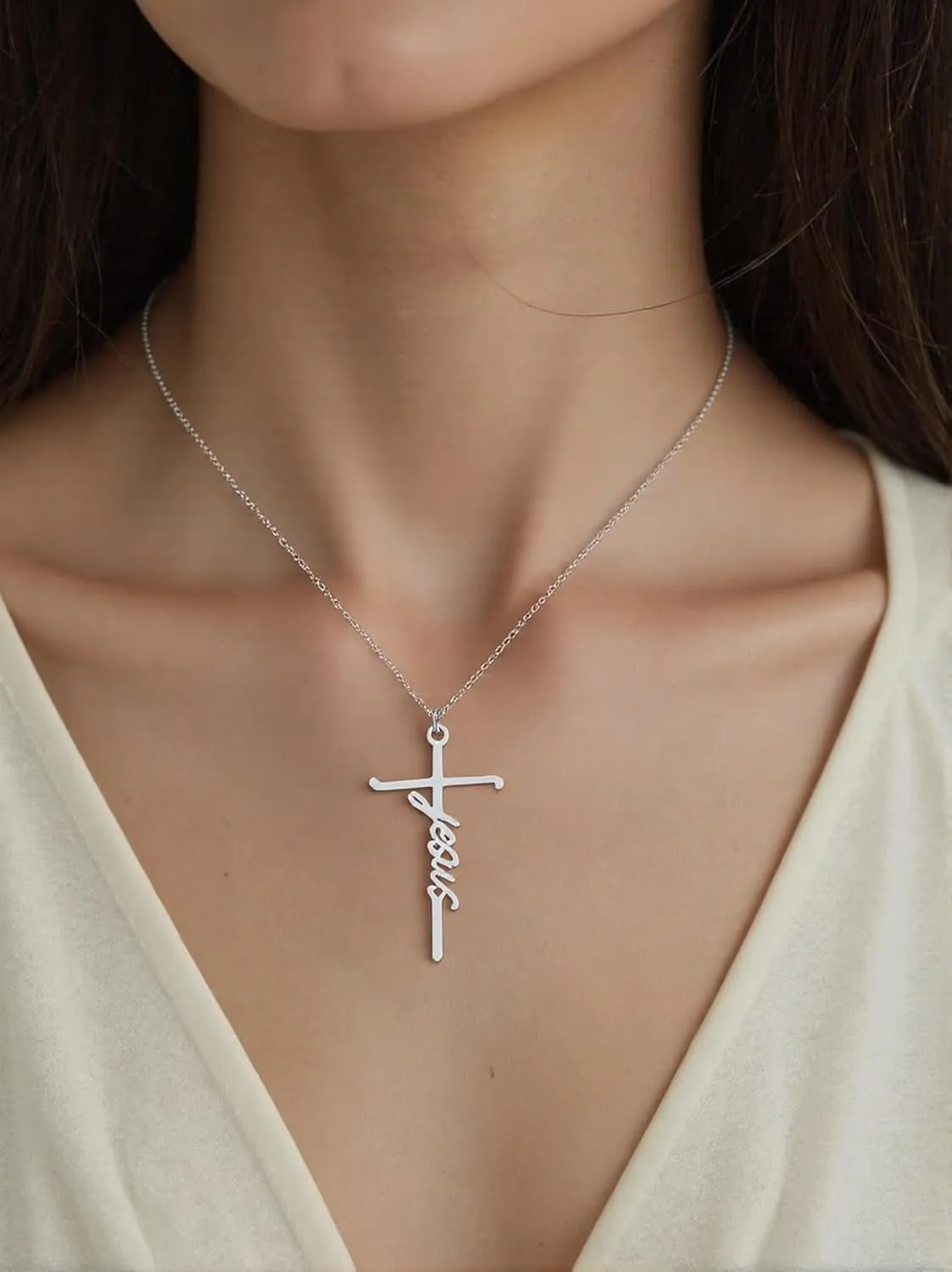 Lcbulu Faith Cross Necklace for Women - Stainless Steel Pendant Necklaces Religious Gifts for Women Christian Jewelry Gifts