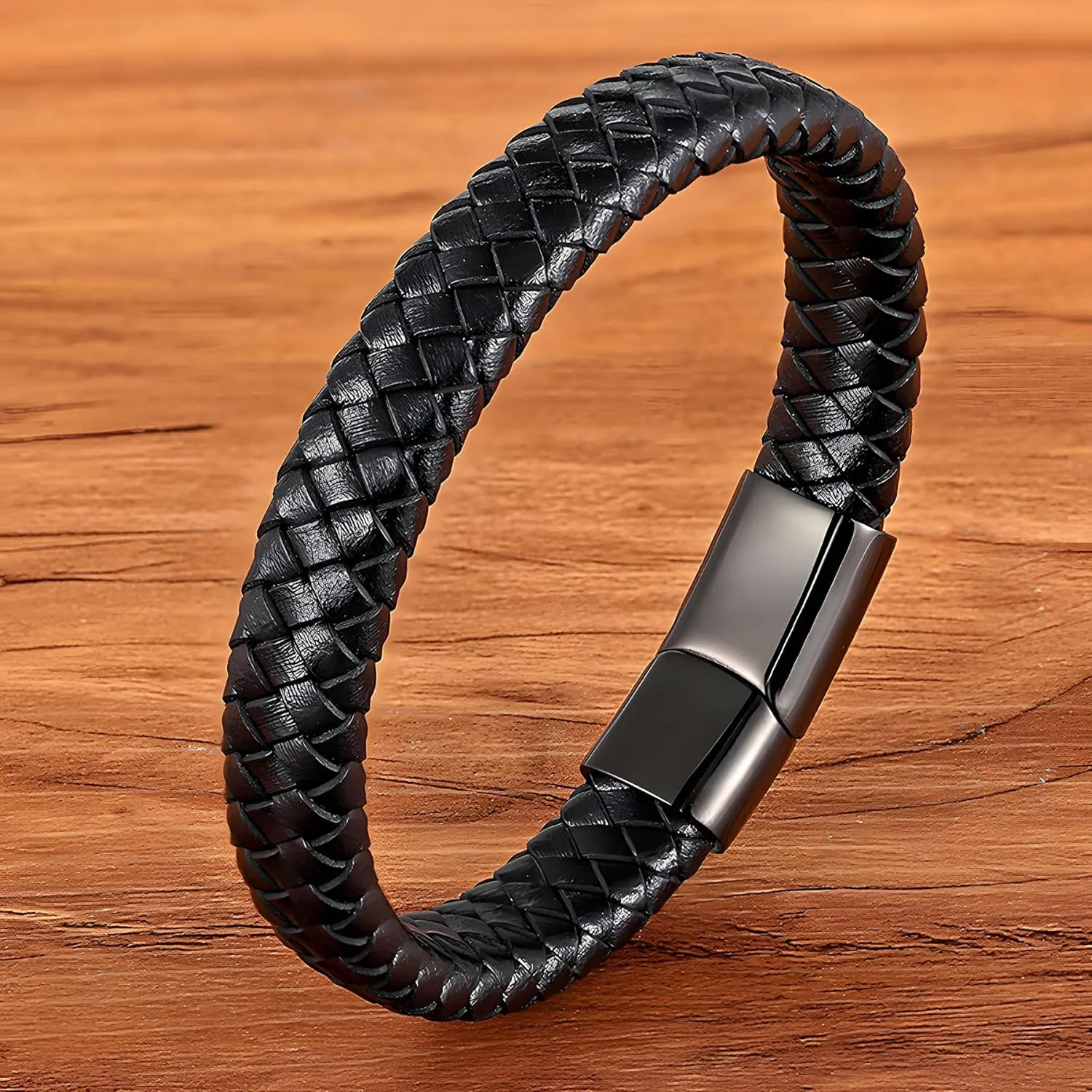 Leather Bracelet for Men, Braided Mens Cuff Bracelets with Stainless Steel Clasp Stacked Multi Style Color Anniversary Father's Day Birthday Christmas Jewelry Gifts for Him