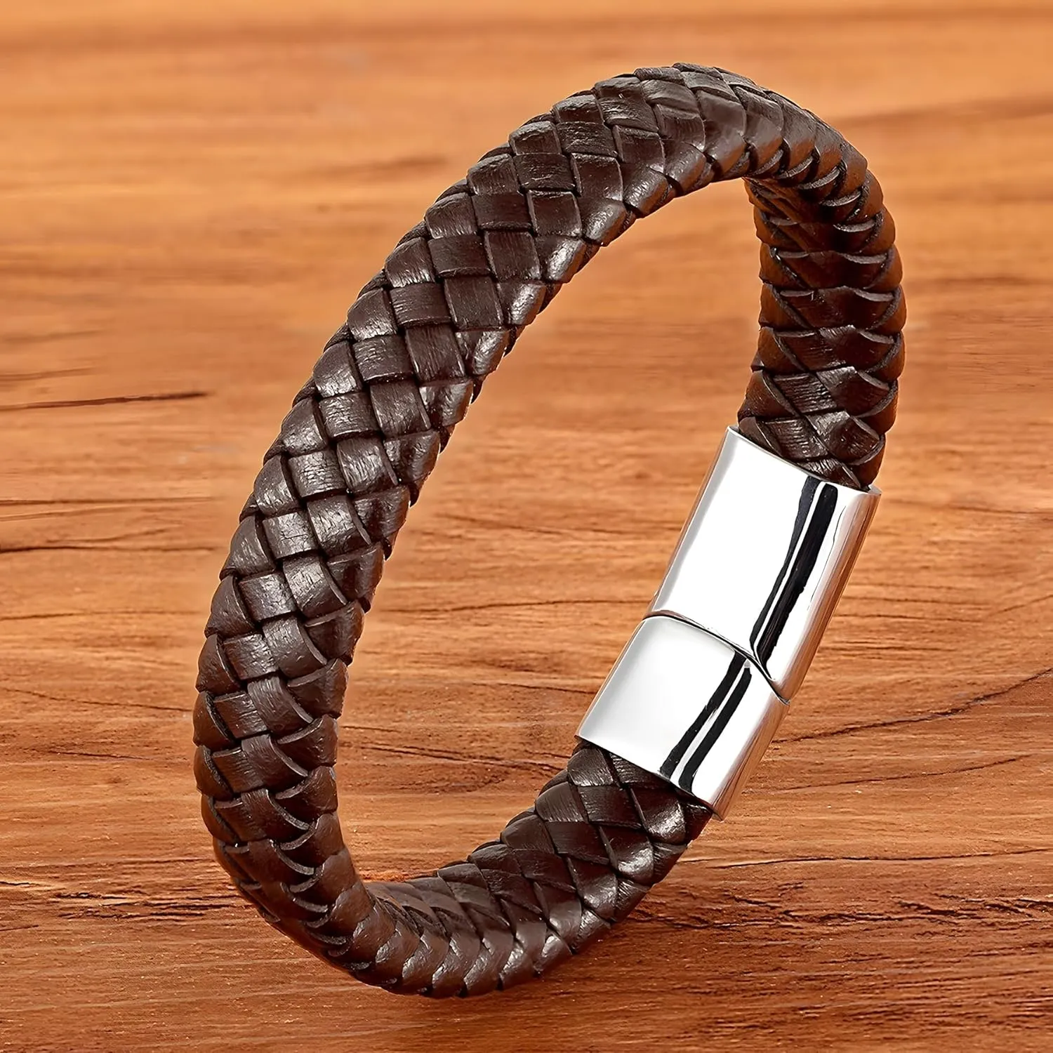 Leather Bracelet for Men, Braided Mens Cuff Bracelets with Stainless Steel Clasp Stacked Multi Style Color Anniversary Father's Day Birthday Christmas Jewelry Gifts for Him