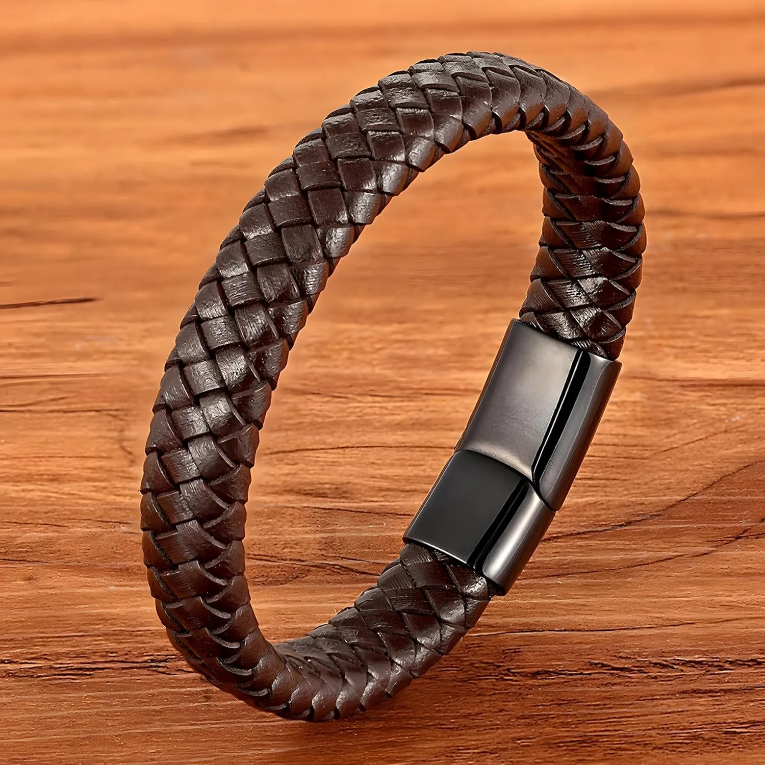 Leather Bracelet for Men, Braided Mens Cuff Bracelets with Stainless Steel Clasp Stacked Multi Style Color Anniversary Father's Day Birthday Christmas Jewelry Gifts for Him
