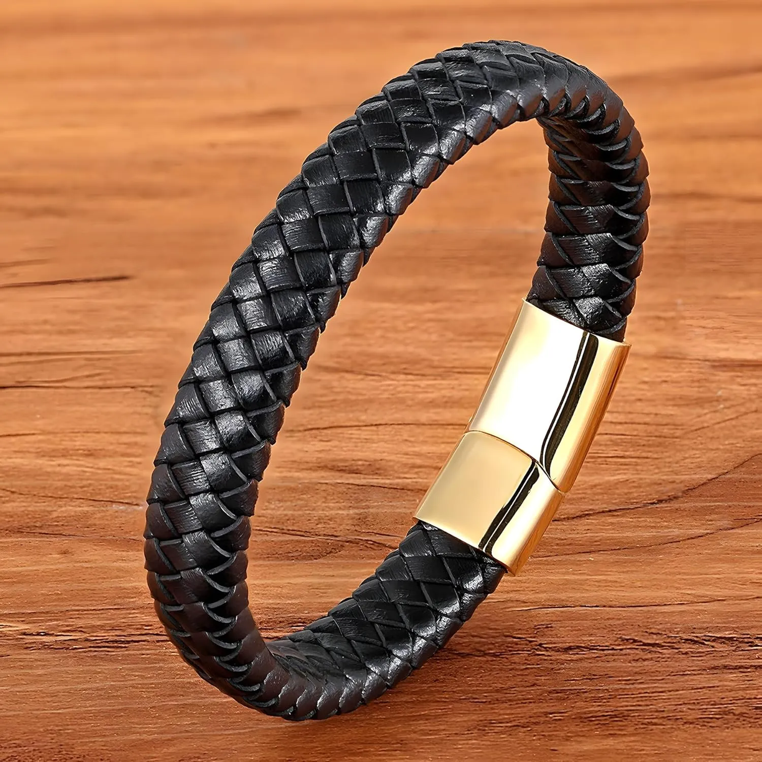 Leather Bracelet for Men, Braided Mens Cuff Bracelets with Stainless Steel Clasp Stacked Multi Style Color Anniversary Father's Day Birthday Christmas Jewelry Gifts for Him