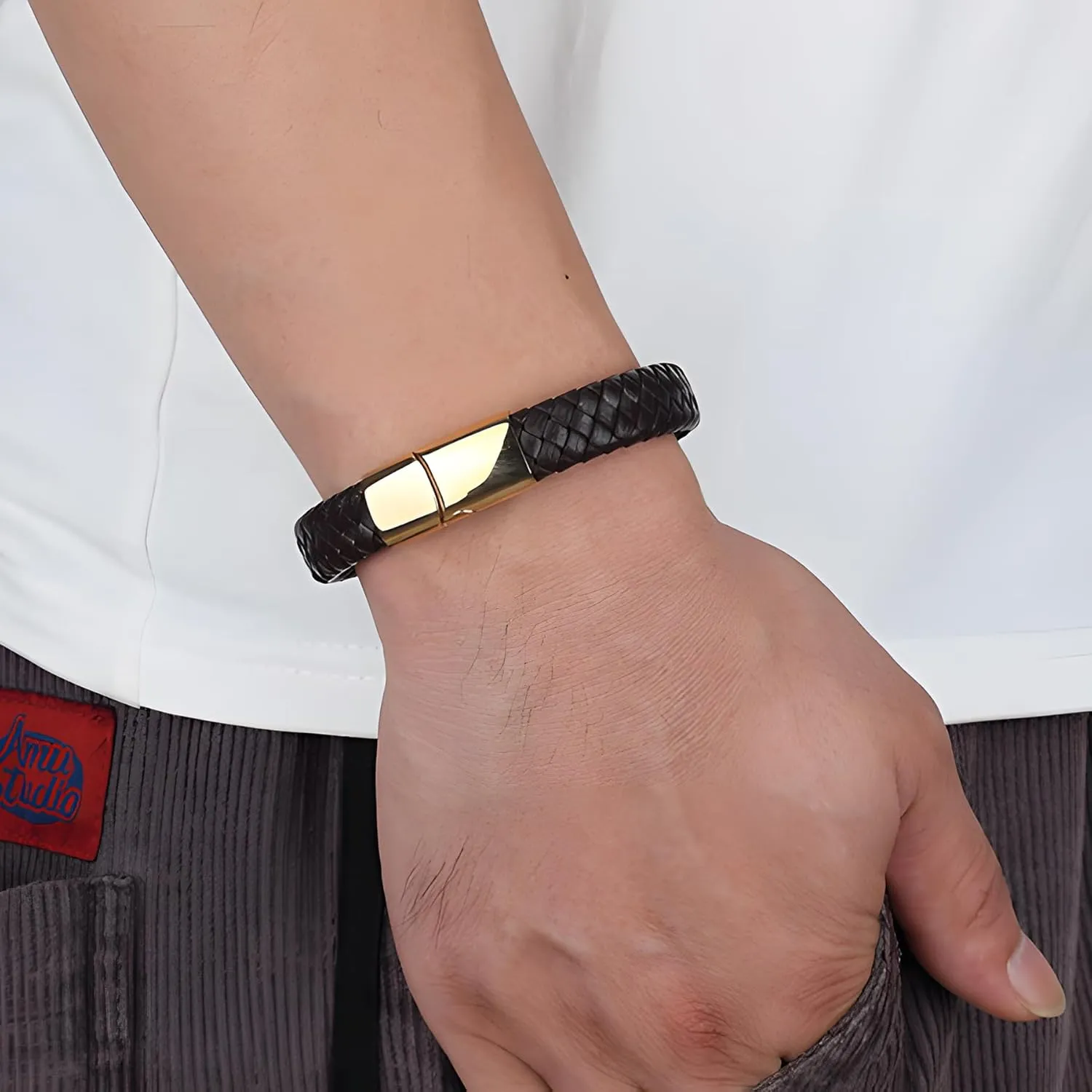 Leather Bracelet for Men, Braided Mens Cuff Bracelets with Stainless Steel Clasp Stacked Multi Style Color Anniversary Father's Day Birthday Christmas Jewelry Gifts for Him