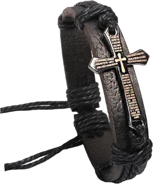 Leather Bracelet With Leather and Crosses for Prayer Meditations Elegant Catholic Bracelet