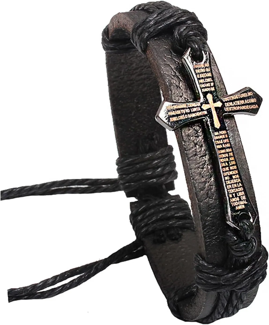Leather Bracelet With Leather and Crosses for Prayer Meditations Elegant Catholic Bracelet