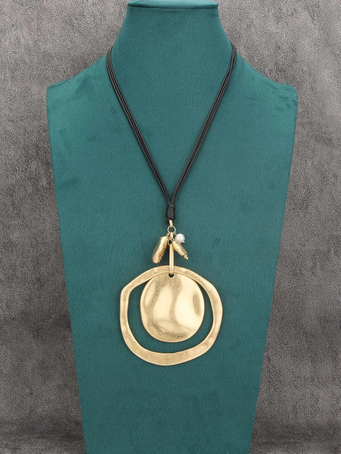 Leather Necklace for Women Large Pendant Hippie Choker Necklace Vintage Sweater Necklace Chunky Boho Necklaces for Women