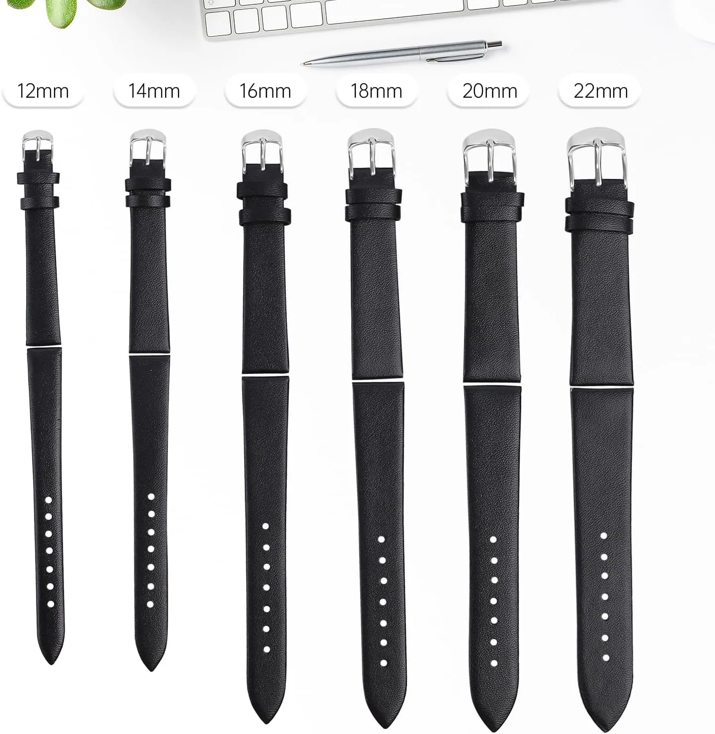 Leather Watch Strap Watch Band Silver Buckle Elegant Leather Watch Strap for Men and Women