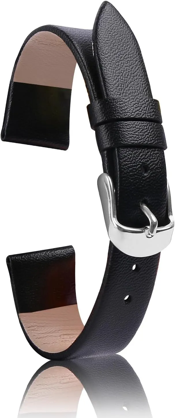 Leather Watch Strap Watch Band Silver Buckle Elegant Leather Watch Strap for Men and Women