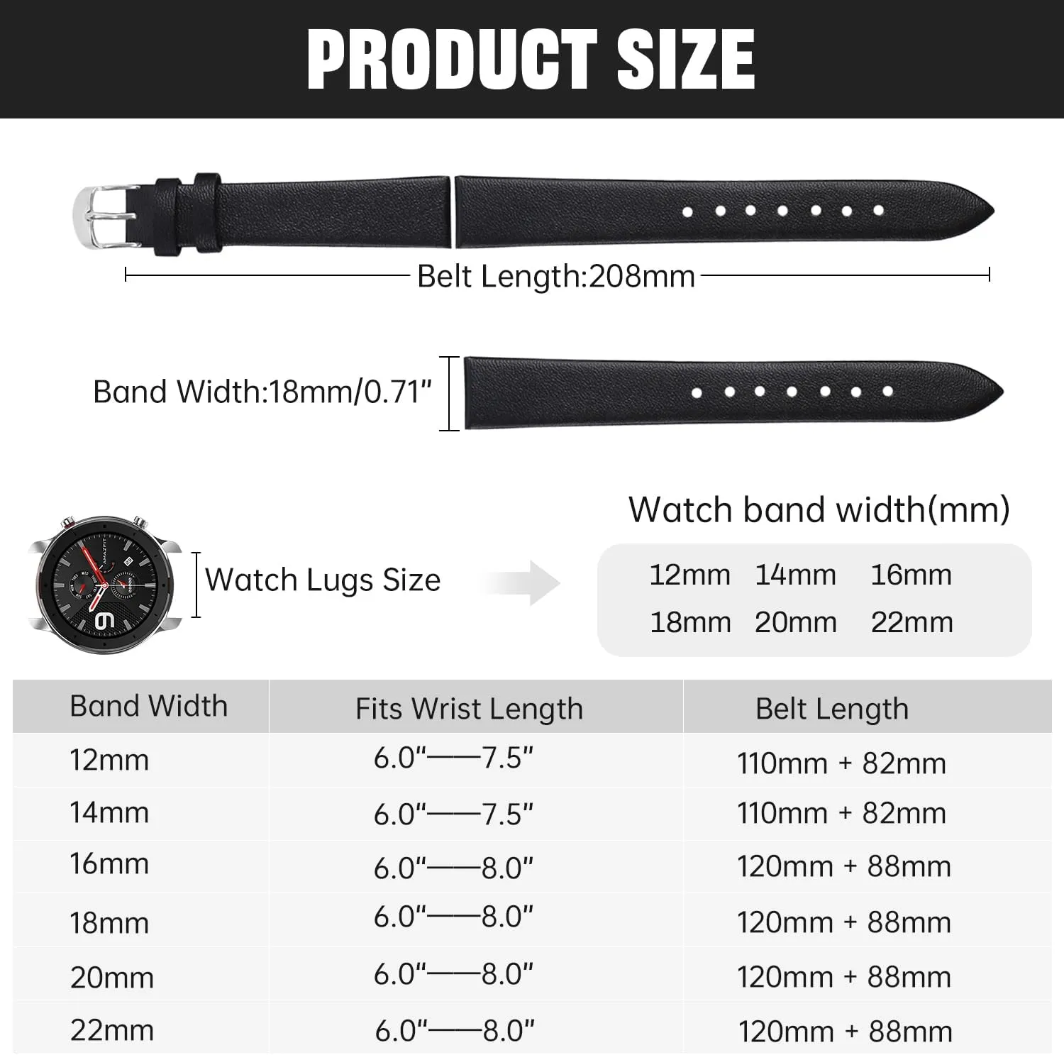 Leather Watch Strap Watch Band Silver Buckle Elegant Leather Watch Strap for Men and Women