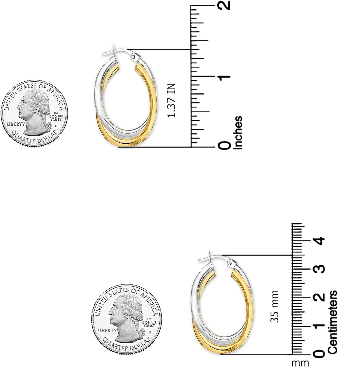 LeCalla 925 Sterling Silver Chunky Hoop Earrings | 14K Two-Tone Three-Tone Hoop Earrings | Intertwining Oval Shape Polished Twisted Hoop Earrings for Women