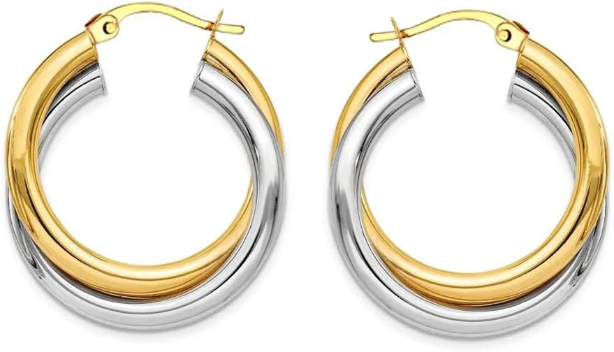 LeCalla 925 Sterling Silver Two-Tone Three-Tone Hoop Earrings Intertwining Round Shape Polished Chunky Hoop Earrings for Women