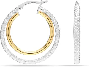 LeCalla 925 Sterling Silver Two-Tone Three-Tone Hoop Earrings Intertwining Round Shape Polished Chunky Hoop Earrings for Women