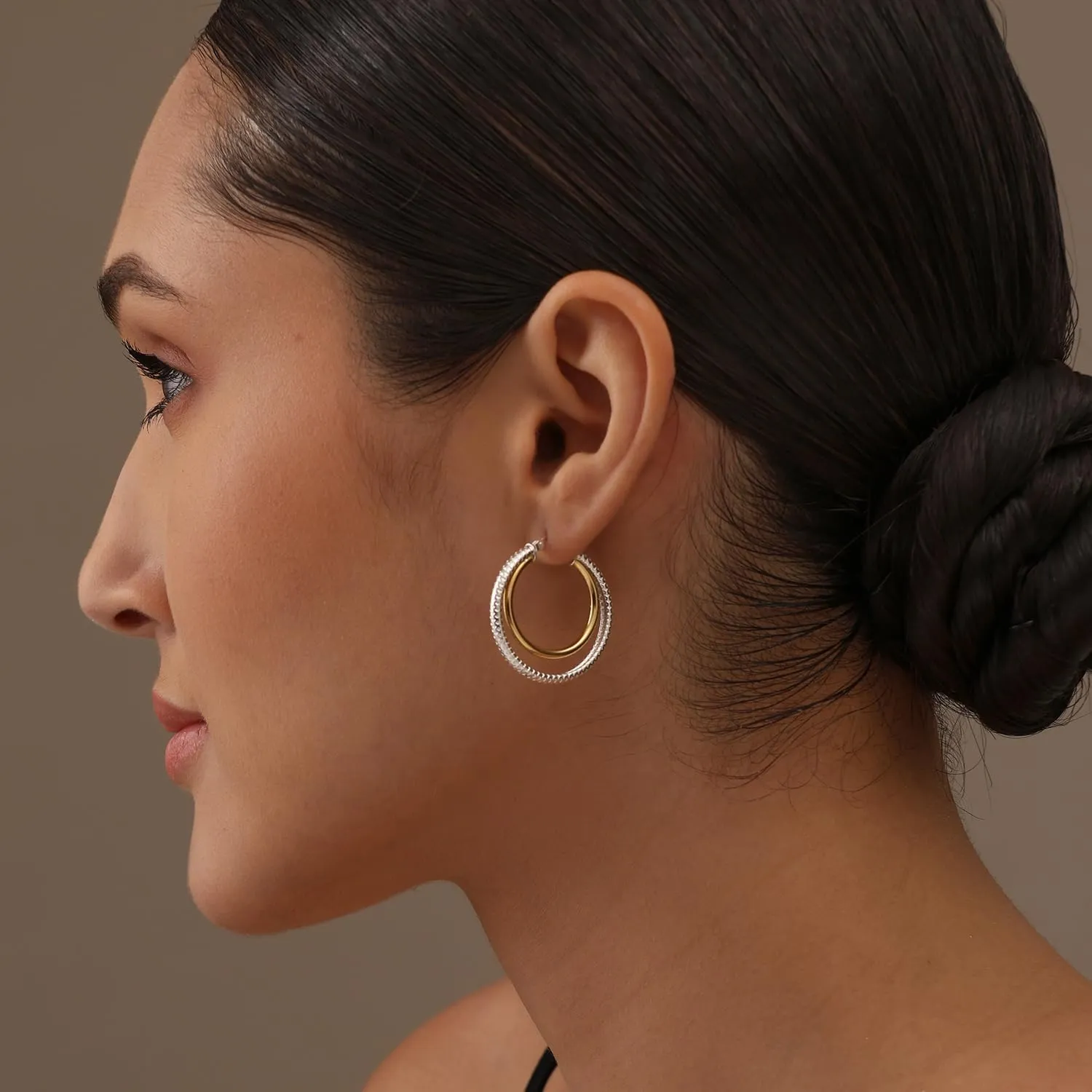 LeCalla 925 Sterling Silver Two-Tone Three-Tone Hoop Earrings Intertwining Round Shape Polished Chunky Hoop Earrings for Women