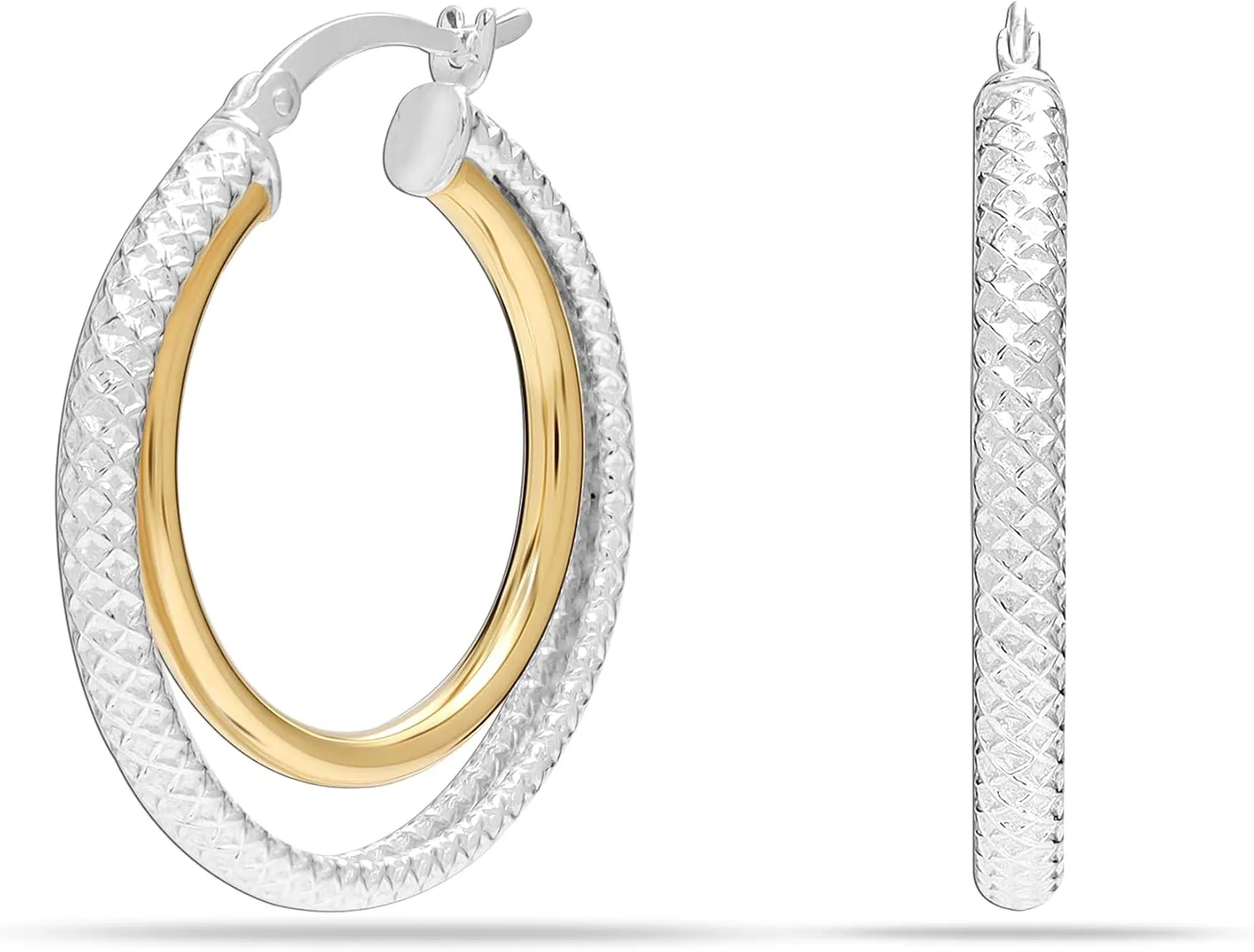 LeCalla 925 Sterling Silver Two-Tone Three-Tone Hoop Earrings Intertwining Round Shape Polished Chunky Hoop Earrings for Women