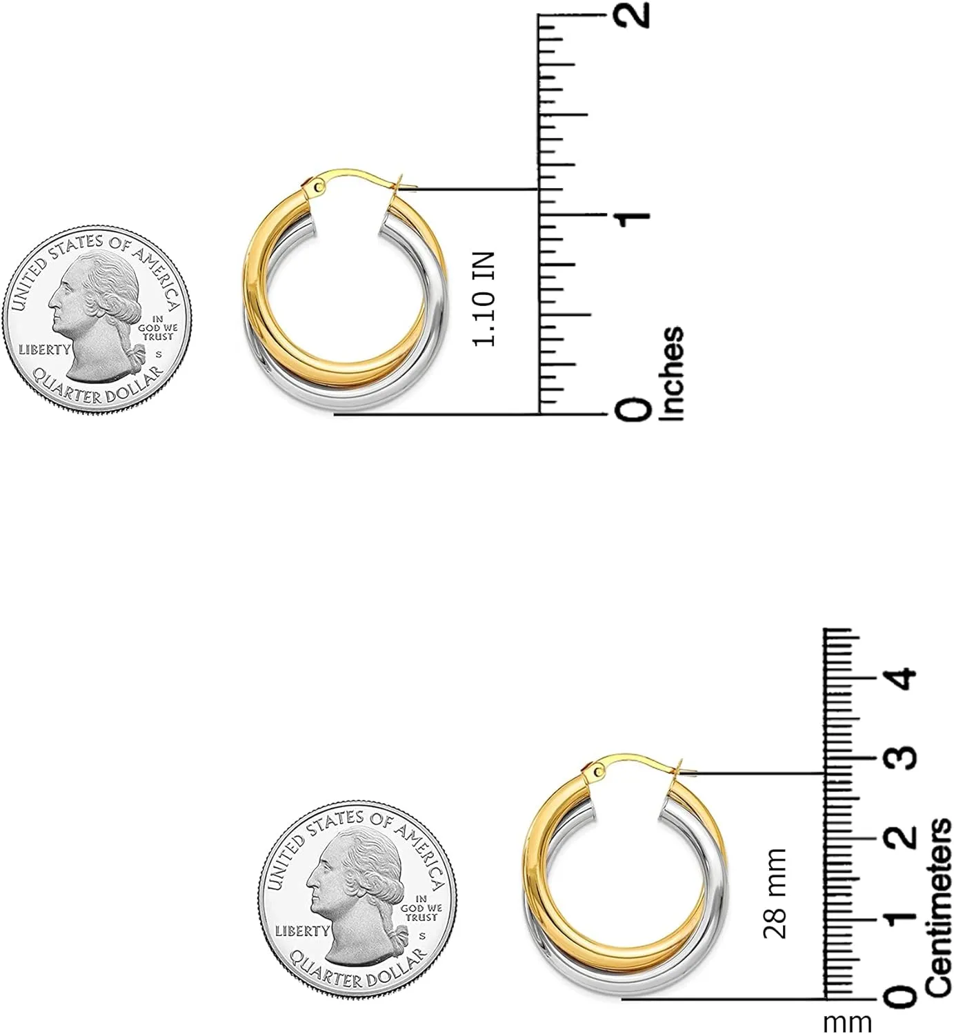 LeCalla 925 Sterling Silver Two-Tone Three-Tone Hoop Earrings Intertwining Round Shape Polished Chunky Hoop Earrings for Women