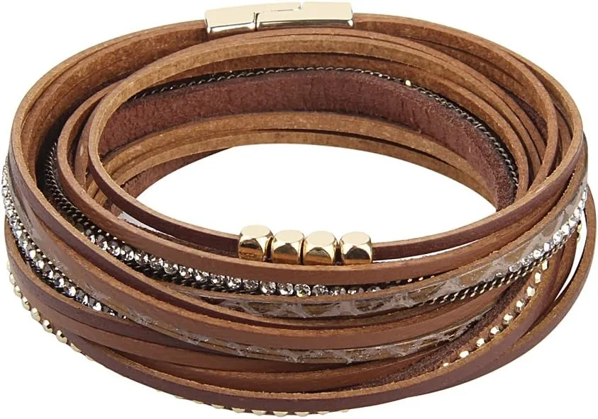 Leopard Print Leather Wrap Bracelet in Multilayer Strands Leahter Cuff Bracelets for Women Mother Wife