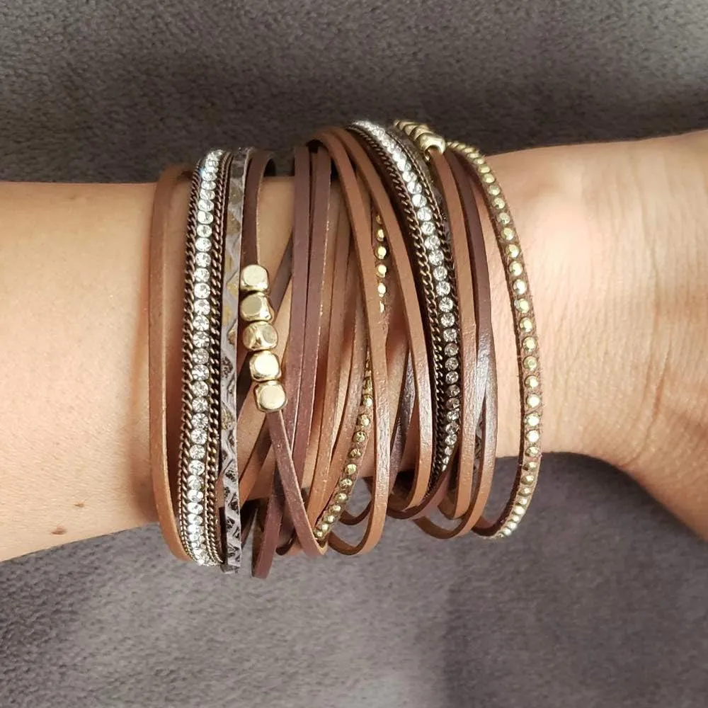 Leopard Print Leather Wrap Bracelet in Multilayer Strands Leahter Cuff Bracelets for Women Mother Wife