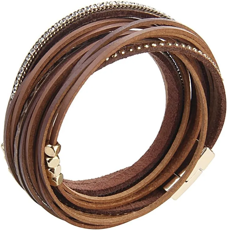 Leopard Print Leather Wrap Bracelet in Multilayer Strands Leahter Cuff Bracelets for Women Mother Wife
