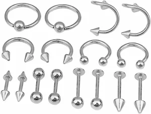 LIFKOME Elegant 16pcs Jewelry Collection Tongue Ring Mixed Piercing for Women Party Accessory