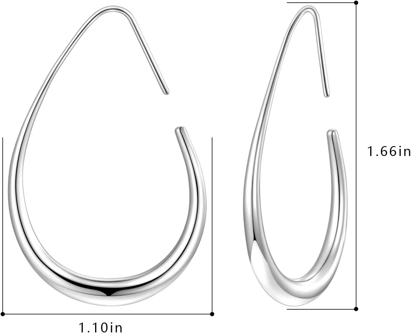 Lightweight Teardrop Hoop Earrings for Women - 14k Gold/White Gold Plated Large Oval Pull Through Hoop Earrings High Polished Statement Jewelry Gift for Women