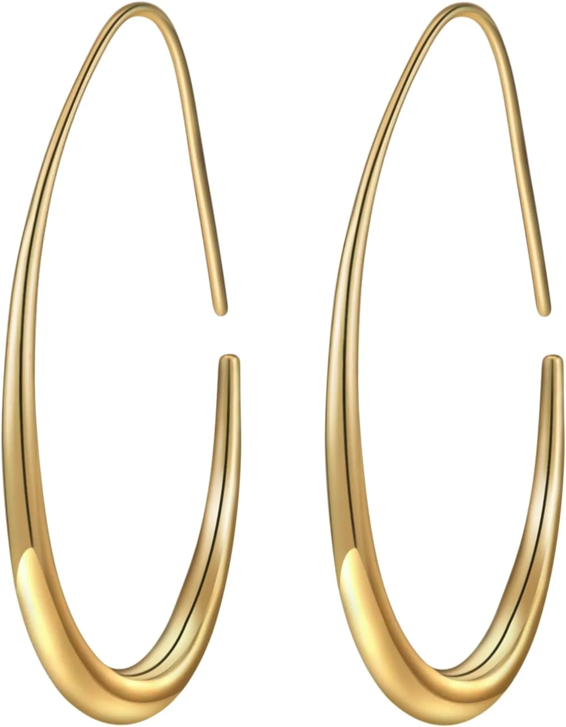 Lightweight Teardrop Hoop Earrings for Women - 14k Gold/White Gold Plated Large Oval Pull Through Hoop Earrings High Polished Statement Jewelry Gift for Women
