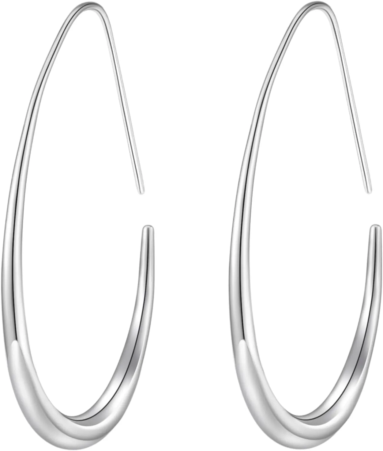 Lightweight Teardrop Hoop Earrings for Women - 14k Gold/White Gold Plated Large Oval Pull Through Hoop Earrings High Polished Statement Jewelry Gift for Women