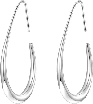 Lightweight Teardrop Hoop Earrings for Women - 14k Gold/White Gold Plated Large Oval Pull Through Hoop Earrings High Polished Statement Jewelry Gift for Women