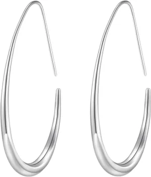 Lightweight Teardrop Hoop Earrings for Women - 14k Gold/White Gold Plated Large Oval Pull Through Hoop Earrings High Polished Statement Jewelry Gift for Women