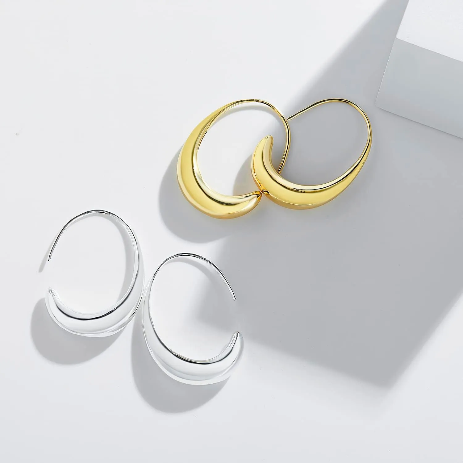 Lightweight Teardrop Hoop Earrings for Women 18k White Gold/Gold Plated Large Oval Hoop Earrings High Polished Statement Hoop Earrings Jewelry Gifts