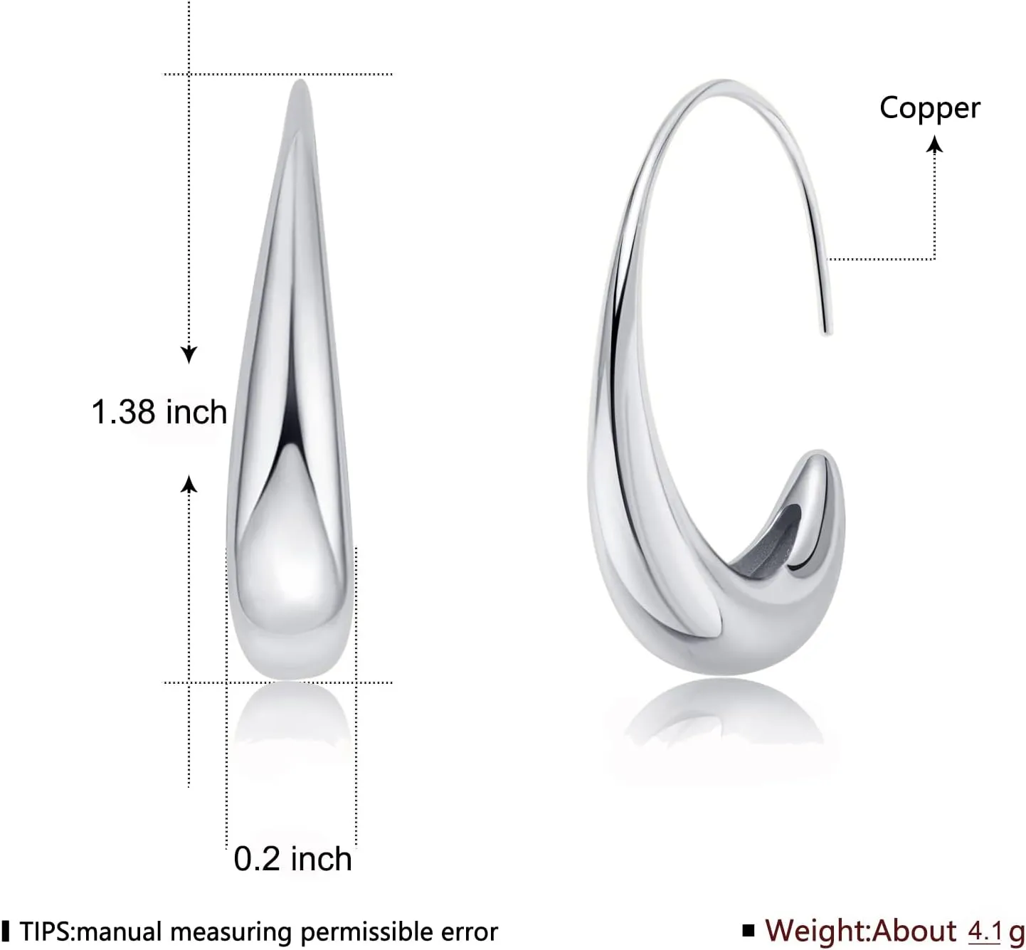 Lightweight Teardrop Hoop Earrings for Women 18k White Gold/Gold Plated Large Oval Hoop Earrings High Polished Statement Hoop Earrings Jewelry Gifts