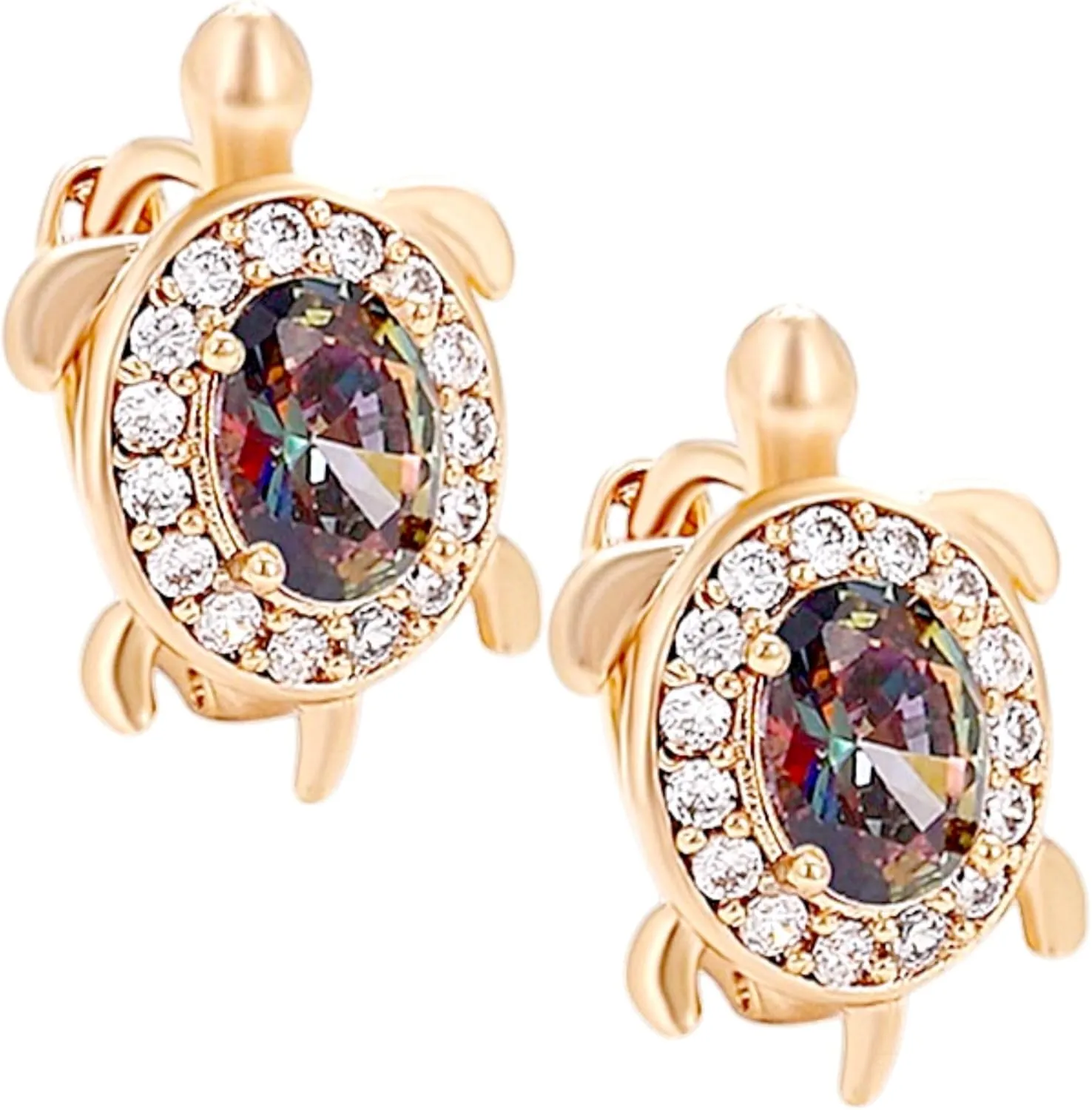 Linas Diamonds Turtle Earrings  Stainless Steel with 14K Gold Plating  Stud Earrings with a Polished Finish  Diamond-cut litmus stone