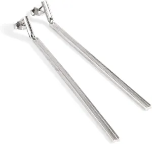 Long Dangle Bar Stud Earrings, Straight Bar Post, Sterling Silver 925 Polished Finish, Handmade (6.30 cm long)