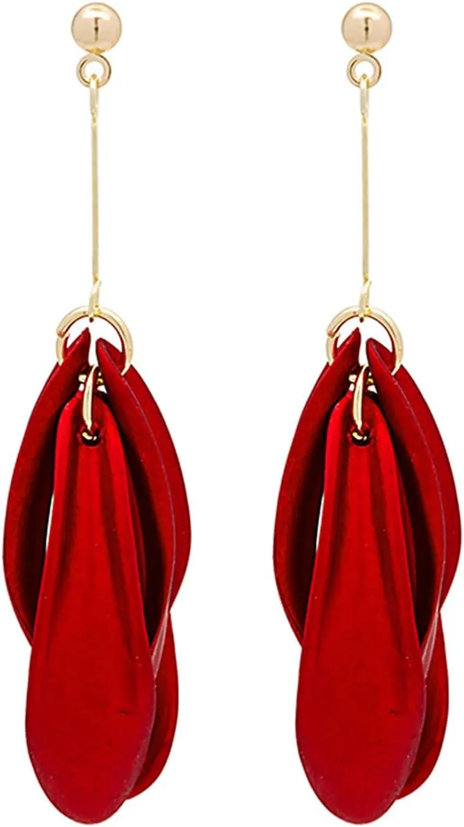 Long Rose Petal Dangle Earrings Boho Acrylic Flower Large Statement Resin Floral Earrings for Lady
