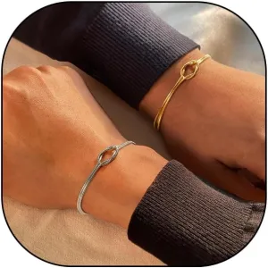 Love Knot Bracelet for Women Men Matching Couple Bracelets 14k Gold Herringbone Chain Bracelet Relationship Jewelry Gifts for Best Friend