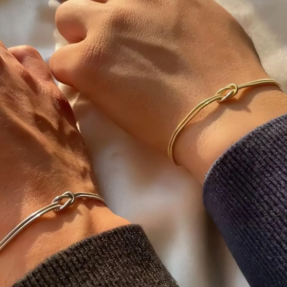 Love Knot Bracelet for Women Men Matching Couple Bracelets 14k Gold Herringbone Chain Bracelet Relationship Jewelry Gifts for Best Friend