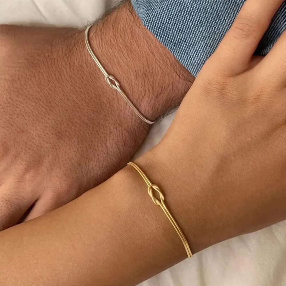 Love Knot Bracelet for Women Men Matching Couple Bracelets 14k Gold Herringbone Chain Bracelet Relationship Jewelry Gifts for Best Friend