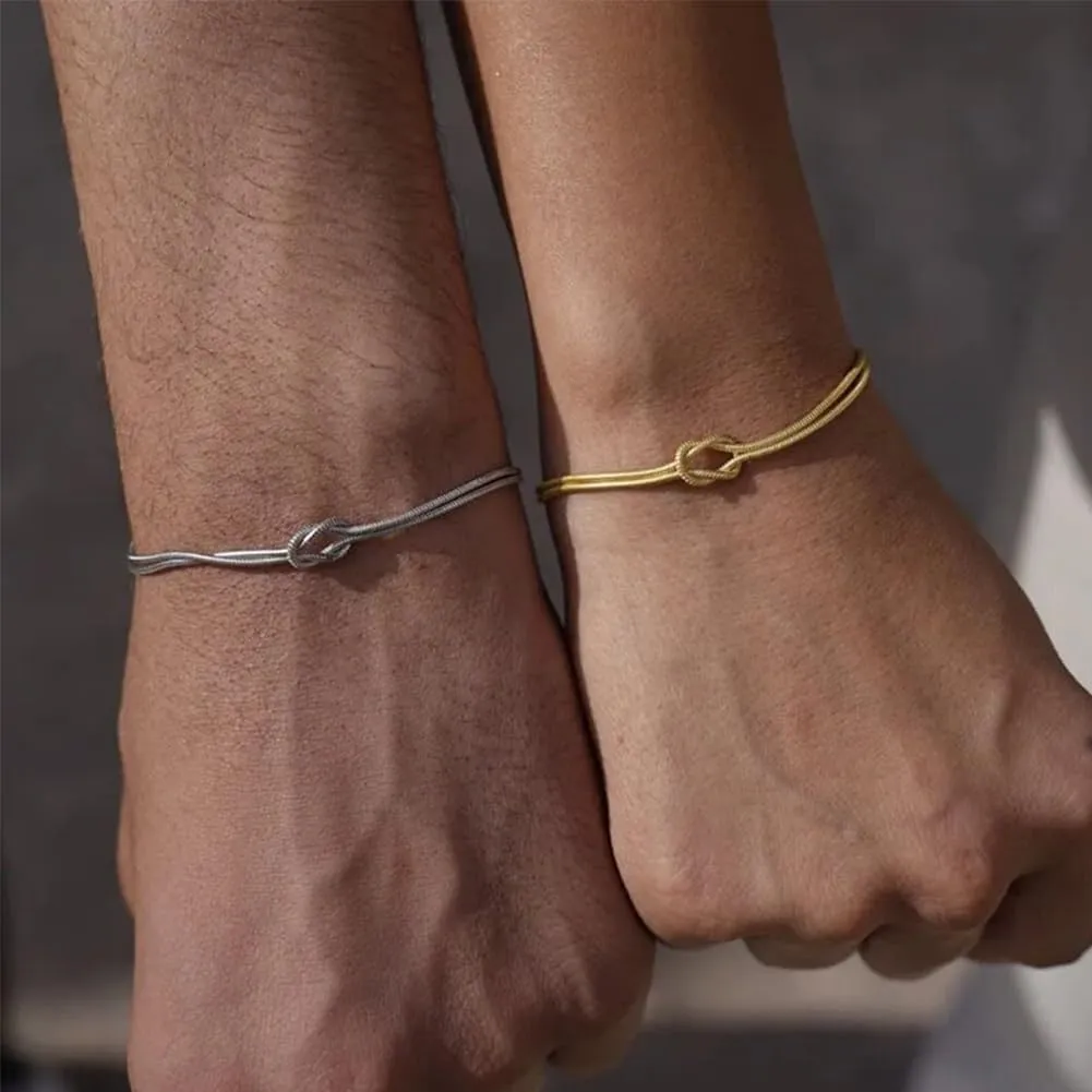 Love Knot Bracelet for Women Men Matching Couple Bracelets 14k Gold Herringbone Chain Bracelet Relationship Jewelry Gifts for Best Friend
