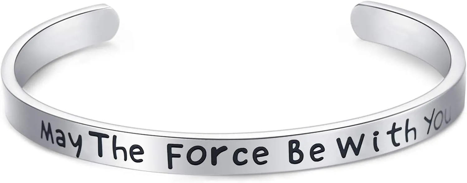 LParkin Galactic Saga Cuff Bracelet - Polished Steel Wrist Jewelry Inspired by Epic Space Adventures | May the Force Themed Gift for Women & Men