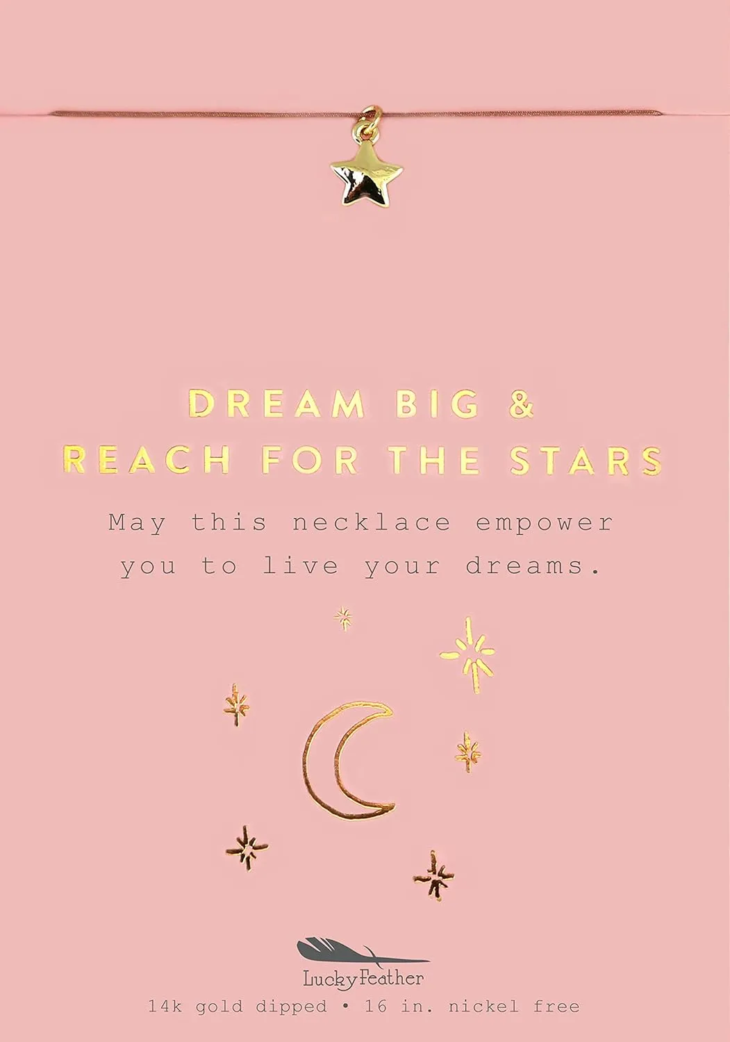 Lucky Feather 14K Gold Star Necklace for Women - Dainty Necklace Reminds Her to Dream Big and Shoot for the Stars, Presented on Sentimental Message Card Makes an Ideal Gift for Women and Teenage Girls