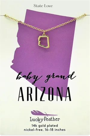 Lucky Feather Arizona Shaped State Necklace, 14K Gold-Dipped Pendant on Adjustable 16-18 Chain