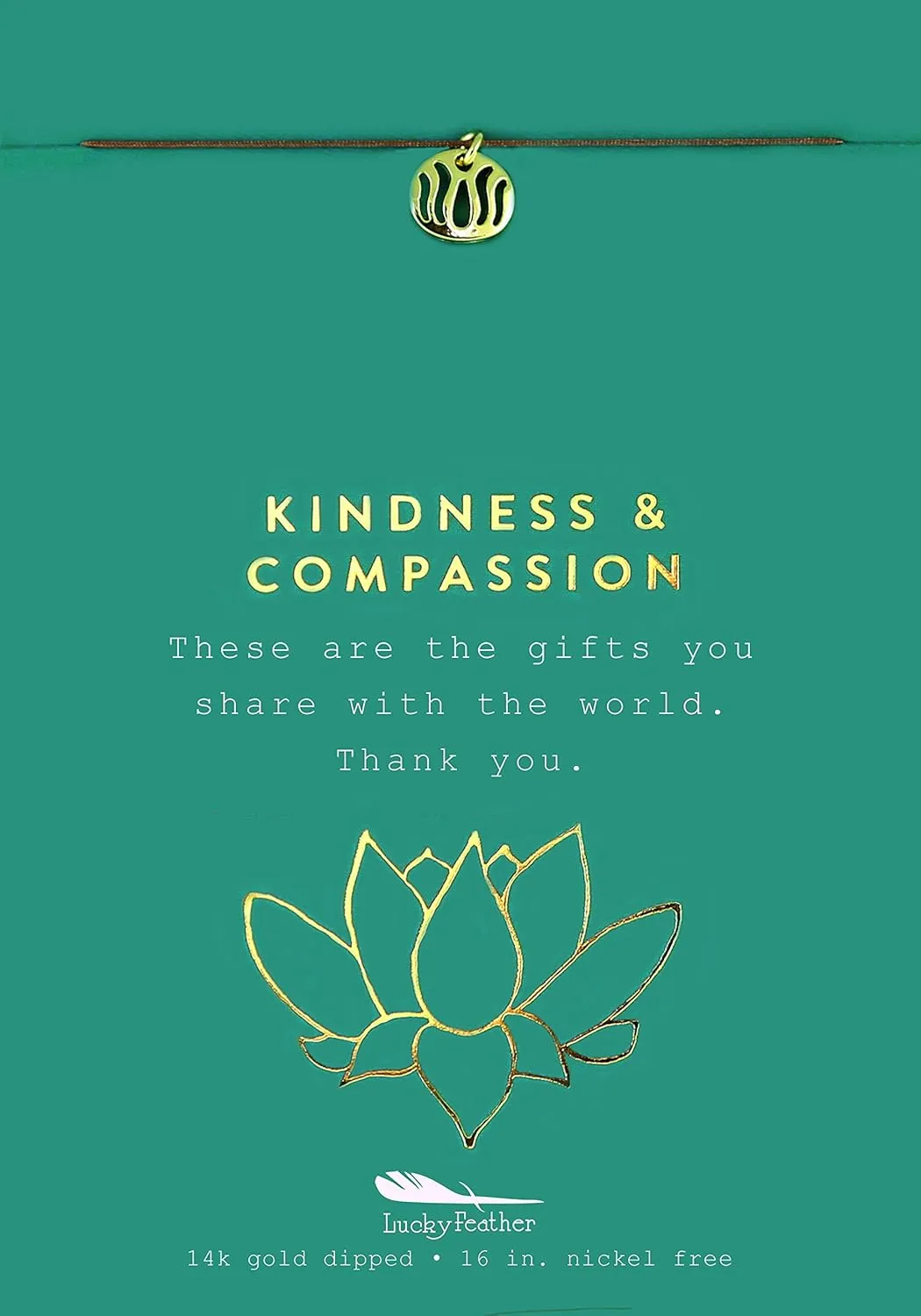 Lucky Feather Lotus Flower Necklace - With 14K Gold Om Symbol Yoga Pendant Charm, Presented with Kindness and Compassion on Inspirational Card Make Ideal Spiritual Gifts for Women and Teenage Girls