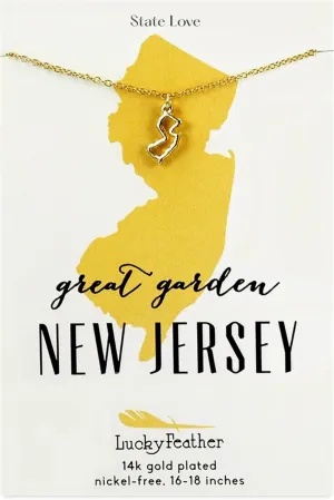 Lucky Feather New Jersey Shaped State Necklace, 14K Gold-Dipped Pendant on Adjustable 16-18 Chain