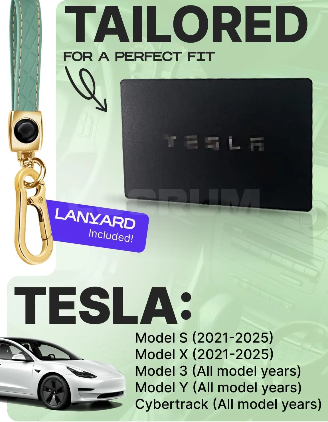 Lucrum Tesla Card Key Holder - Leather Keychain for Model 3, Model Y, Cybertrack 2023-2024