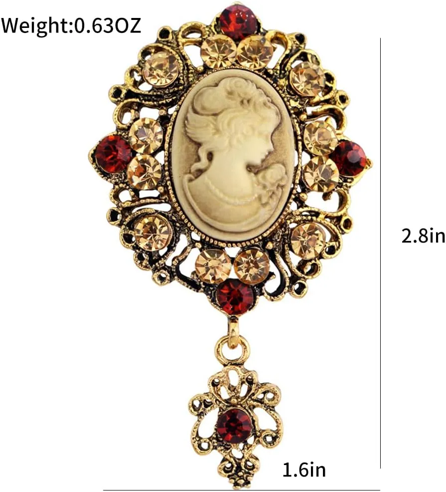 lureme Vintage Elegant Victorian Lady Beauty Cameo with Crystal Brooch Pin (br000017)