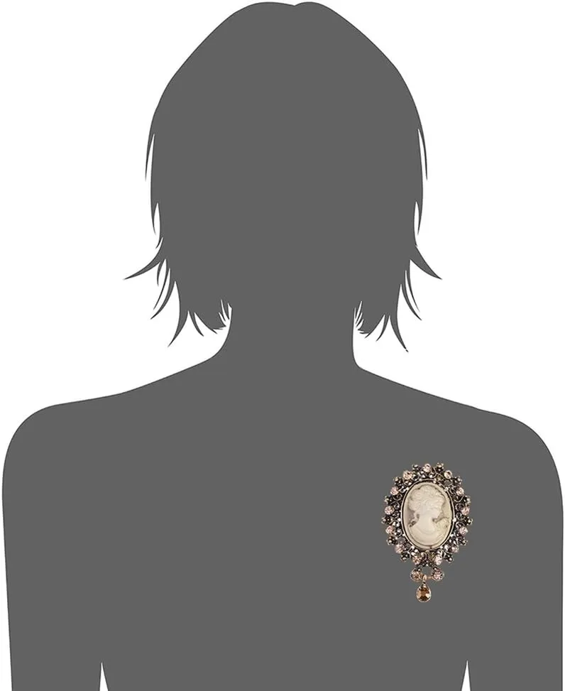 lureme Vintage Elegant Victorian Lady Beauty Cameo with Crystal Brooch Pin (br000017)