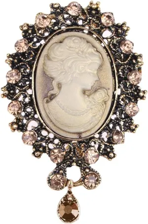 lureme Vintage Elegant Victorian Lady Beauty Cameo with Crystal Brooch Pin (br000017)
