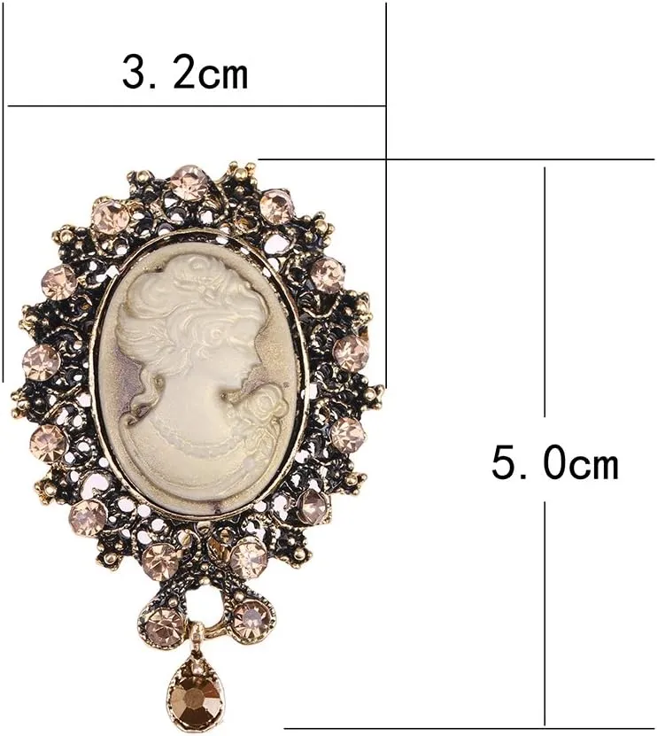 lureme Vintage Elegant Victorian Lady Beauty Cameo with Crystal Brooch Pin (br000017)